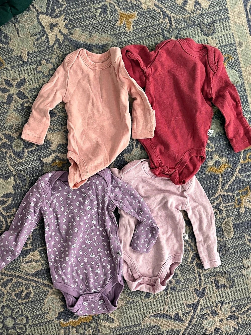 Honest pack of 4 newborn Baby Floral Long-Sleeve Bodysuits